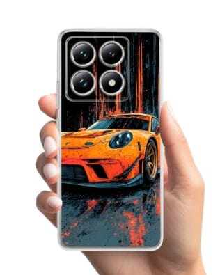 Etui do Xiaomi 14T Pro przeźroczyste, silikonowe Flexi, Szybkie Auta, Pomarańczowa 911