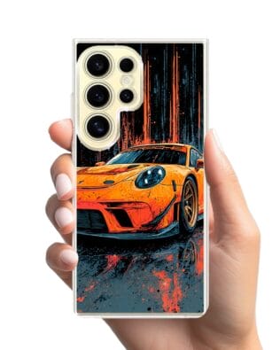 Etui do Samsung Galaxy S24 Ultra z MagSafe przeźroczyste, silikonowe Flexi, Szybkie Auta, Pomarańczowa 911