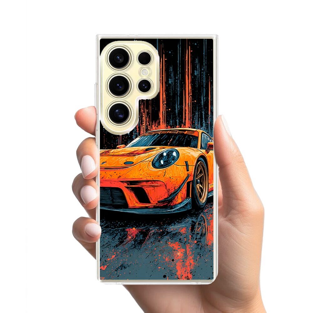 Etui do Samsung Galaxy S24 Ultra z MagSafe przeźroczyste, silikonowe Flexi, Szybkie Auta, Pomarańczowa 911 - obrazek 2