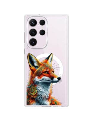 Etui do Samsung Galaxy S23 Ultra z MagSafe przeźroczyste, silikonowe Flexi, Dzika Mandala, Twarz lisa