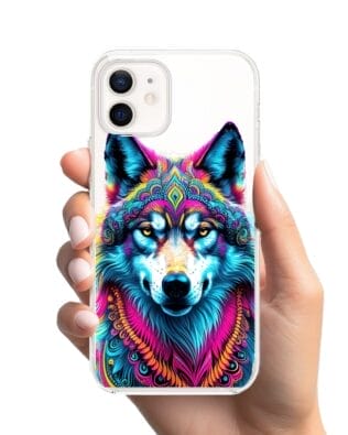 Etui do iPhone 12 z MagSafe przeźroczyste, silikonowe Flexi, Dzika Mandala, Wilk