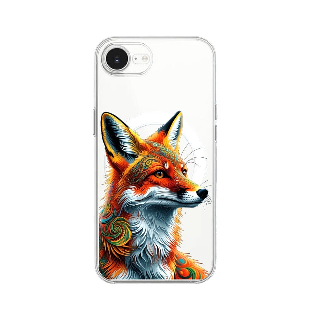 Etui do iPhone 16e z MagSafe przeźroczyste, silikonowe Flexi, Dzika Mandala, Twarz lisa