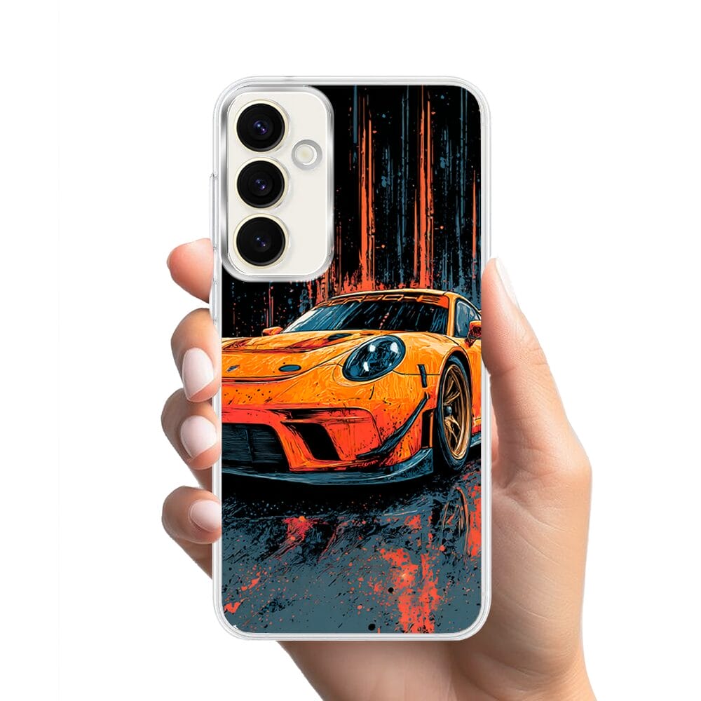 Etui do Samsung Galaxy S23 z MagSafe przeźroczyste, silikonowe Flexi, Szybkie Auta, Pomarańczowa 911 - obrazek 2