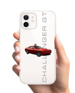 Etui do iPhone 12 Mini przeźroczyste, silikonowe Flexi, Szybkie Auta, czerwony Challenger GT