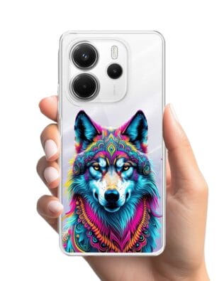 Etui do Xiaomi Redmi Note 14 5G przeźroczyste, silikonowe Flexi, Dzika Mandala, Wilk