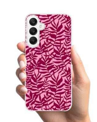 Etui do Samsung Galaxy A25 5G z MagSafe przeźroczyste, silikonowe Flexi, bordowe liście