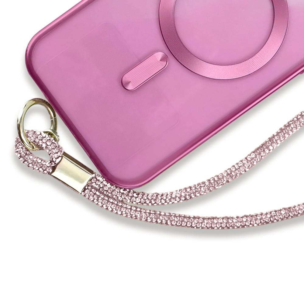 Krótka smycz, pasek na nadgarstek do telefonu, jasny różowy, błyszcząca - obrazek 5