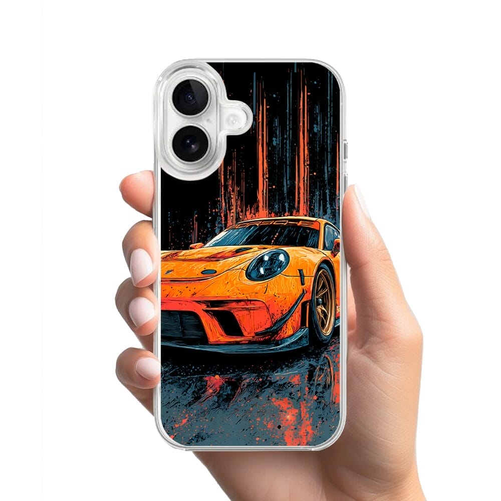 Etui do iPhone 16 z MagSafe przeźroczyste, silikonowe Flexi, Szybkie Auta, Pomarańczowa 911 - obrazek 2
