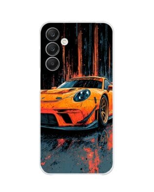 Etui do Samsung Galaxy A25 5G przeźroczyste, silikonowe Flexi, Szybkie Auta, Pomarańczowa 911