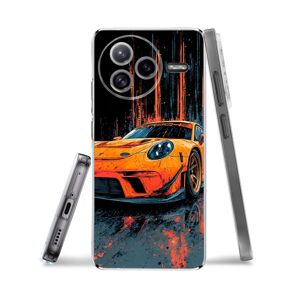 Etui do Xiaomi POCO F7 Ultra przeźroczyste, silikonowe Flexi, Szybkie Auta, Pomarańczowa 911 - obrazek 3