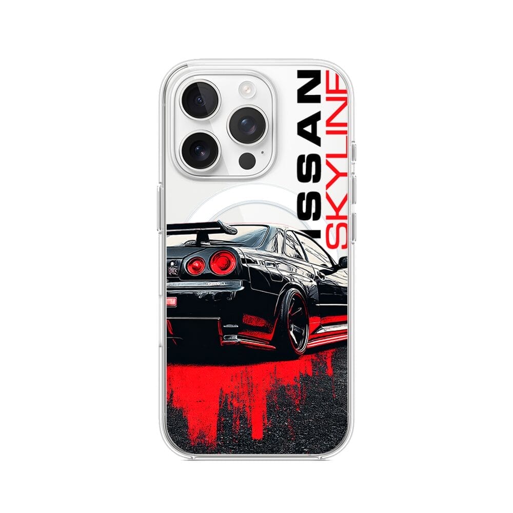 Etui do iPhone 14 Pro Max z MagSafe przeźroczyste, silikonowe Flexi, Szybkie Auta, czarny Skyline