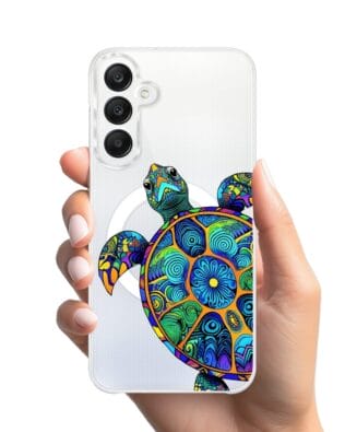 Etui do Samsung Galaxy A25 5G z MagSafe przeźroczyste, silikonowe Flexi, Dzika Mandala, Żółw