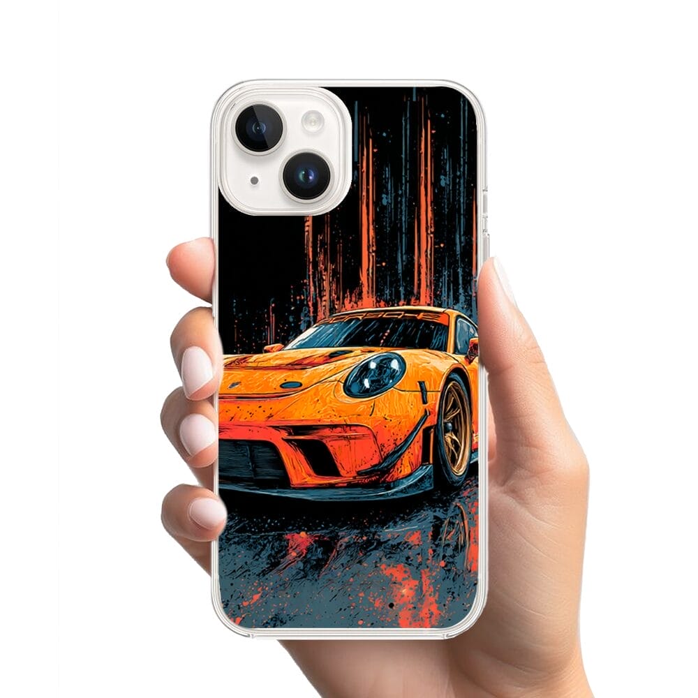 Etui do iPhone 13 przeźroczyste, silikonowe Flexi, Szybkie Auta, Pomarańczowa 911 - obrazek 2