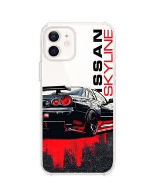 Etui do iPhone 12 przeźroczyste, silikonowe Flexi, Szybkie Auta, czarny Skyline