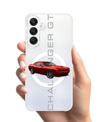 Etui do Samsung Galaxy A25 5G z MagSafe przeźroczyste, silikonowe Flexi, Szybkie Auta, czerwony Challenger GT
