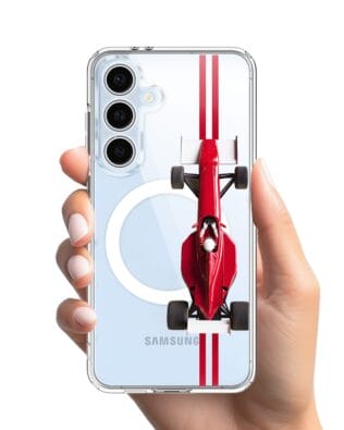 Etui do Samsung Galaxy S24 FE z MagSafe przeźroczyste, silikonowe Flexi, Szybkie Auta, czerwone F1
