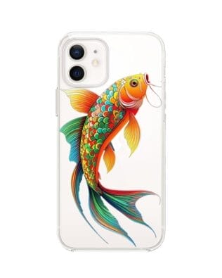 Etui do iPhone 12 przeźroczyste, silikonowe Flexi, Dzika Mandala, Złota ryba