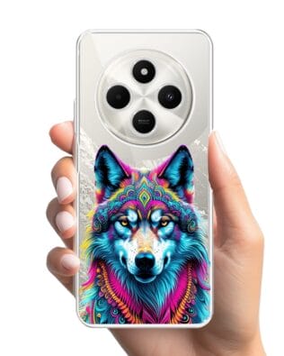 Etui do Xiaomi POCO C75 przeźroczyste, silikonowe Flexi, Dzika Mandala, Wilk