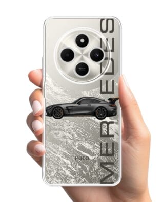 Etui do Xiaomi POCO C75 przeźroczyste, silikonowe Flexi, Szybkie Auta, Stalowe AMG-GT