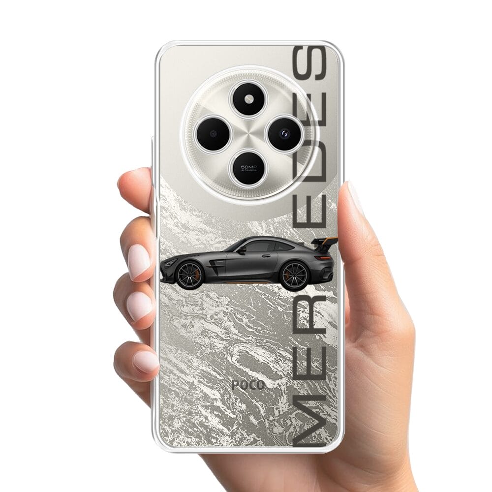 Etui do Xiaomi POCO C75 przeźroczyste, silikonowe Flexi, Szybkie Auta, Stalowe AMG-GT - obrazek 2