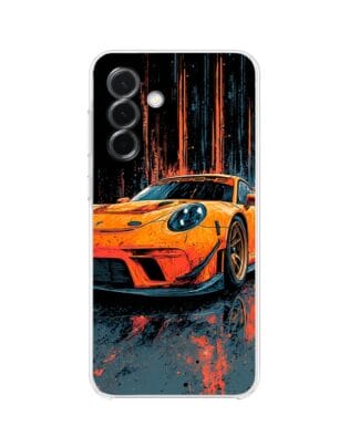 Etui do Samsung Galaxy A36 5G przeźroczyste, silikonowe Flexi, Szybkie Auta, Pomarańczowa 911