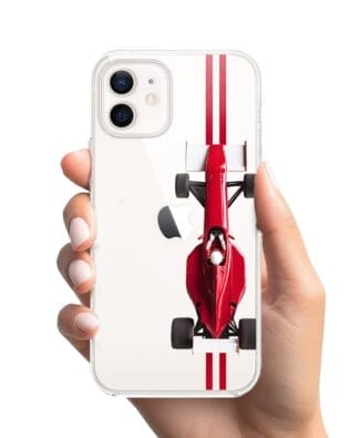 Etui do iPhone 12 przeźroczyste, silikonowe Flexi, Szybkie Auta, czerwone F1