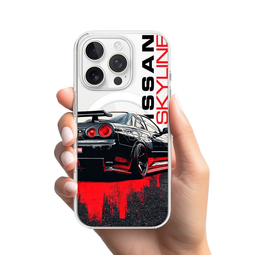 Etui do iPhone 15 Pro z MagSafe przeźroczyste, silikonowe Flexi, Szybkie Auta, czarny Skyline - obrazek 2