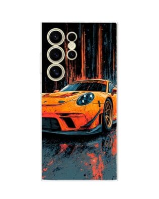 Etui do Samsung Galaxy S24 Ultra przeźroczyste, silikonowe Flexi, Szybkie Auta, Pomarańczowa 911