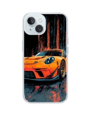 Etui do iPhone 15 przeźroczyste, silikonowe Flexi, Szybkie Auta, Pomarańczowa 911