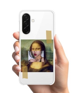 Etui do Samsung Galaxy A26 5G z MagSafe przeźroczyste, silikonowe Flexi, Mona Lisa z lizakiem