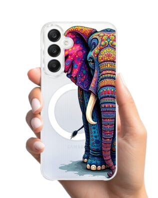 Etui do Samsung Galaxy A25 5G z MagSafe przeźroczyste, silikonowe Flexi, Dzika Mandala, Słoń