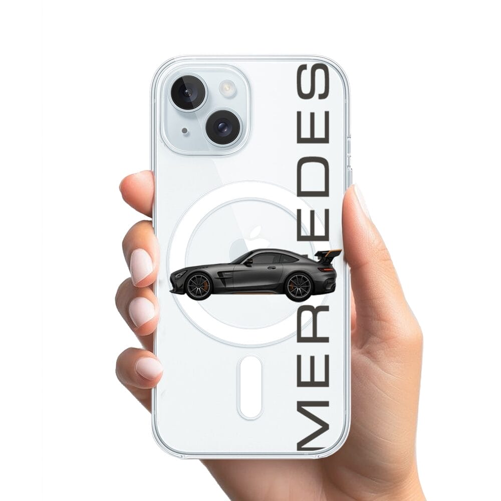 Etui do iPhone 15 z MagSafe przeźroczyste, silikonowe Flexi, Szybkie Auta, Stalowe AMG-GT - obrazek 2