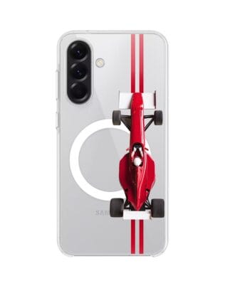 Etui do Samsung Galaxy A56 5G z MagSafe przeźroczyste, silikonowe Flexi, Szybkie Auta, czerwone F1