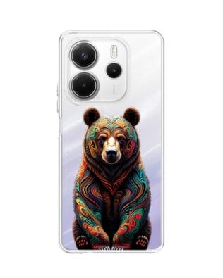 Etui do Xiaomi Redmi Note 14 5G przeźroczyste, silikonowe Flexi, Dzika Mandala, Niedźwiedź