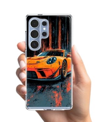 Etui do Samsung Galaxy S25 Ultra z MagSafe przeźroczyste, silikonowe Flexi, Szybkie Auta, Pomarańczowa 911