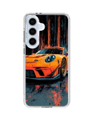 Etui do Samsung Galaxy S24 FE z MagSafe przeźroczyste, silikonowe Flexi, Szybkie Auta, Pomarańczowa 911