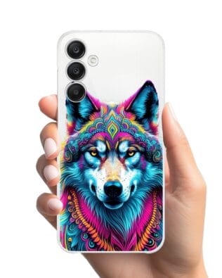 Etui do Samsung Galaxy A25 5G przeźroczyste, silikonowe Flexi, Dzika Mandala, Wilk