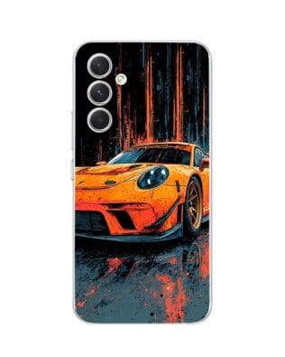 Etui do Samsung Galaxy A54 5G przeźroczyste, silikonowe Flexi, Szybkie Auta, Pomarańczowa 911