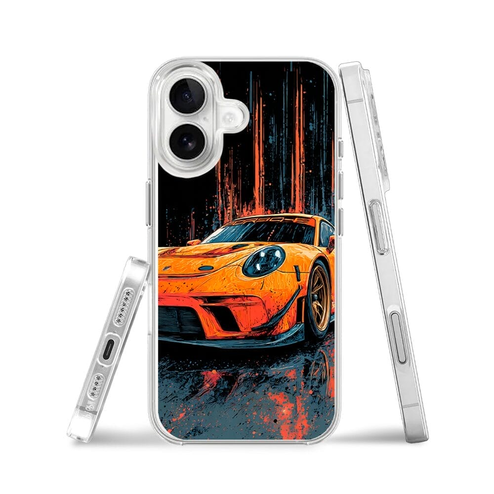 Etui do iPhone 16 z MagSafe przeźroczyste, silikonowe Flexi, Szybkie Auta, Pomarańczowa 911 - obrazek 3