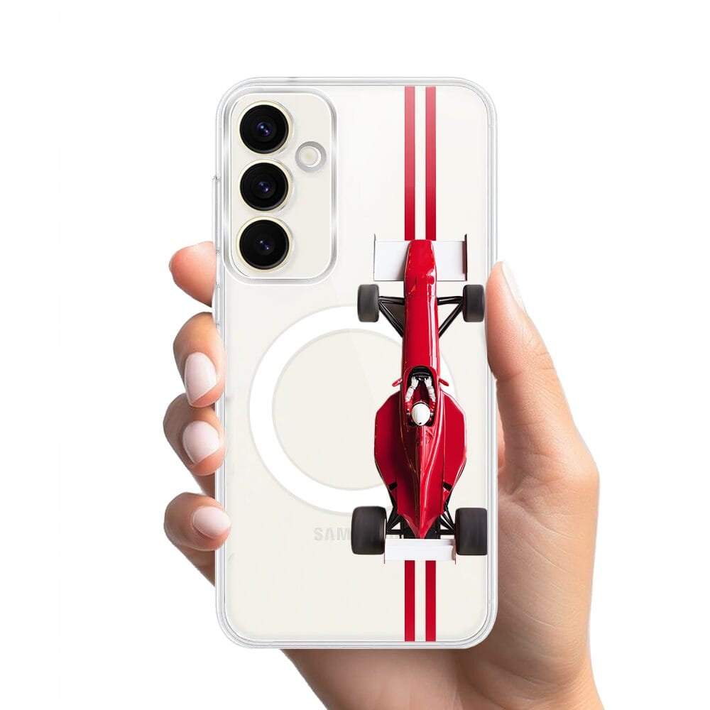 Etui do Samsung Galaxy S23 z MagSafe przeźroczyste, silikonowe Flexi, Szybkie Auta, czerwone F1 - obrazek 2