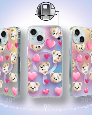 Etui do iPhone 15 IBIZU California Sunset z MagSafe, zmieniające kolor, Love Mood, miś i serduszka