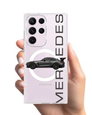 Etui do Samsung Galaxy S23 Ultra z MagSafe przeźroczyste, silikonowe Flexi, Szybkie Auta, Stalowe AMG-GT