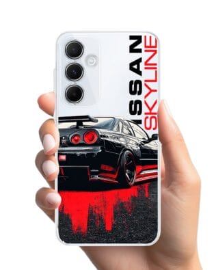 Etui do Samsung Galaxy A55 5G przeźroczyste, silikonowe Flexi, Szybkie Auta, czarny Skyline