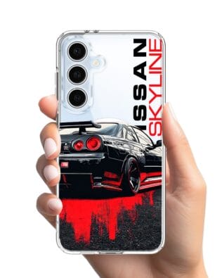 Etui do Samsung Galaxy S24 FE z MagSafe przeźroczyste, silikonowe Flexi, Szybkie Auta, czarny Skyline