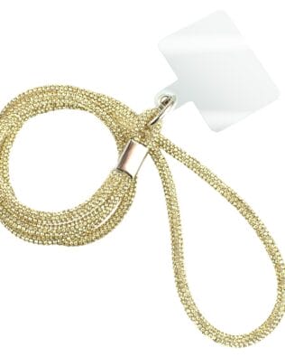 Długa smycz, pasek na szyję, ramię do telefonu, złota, błyszcząca