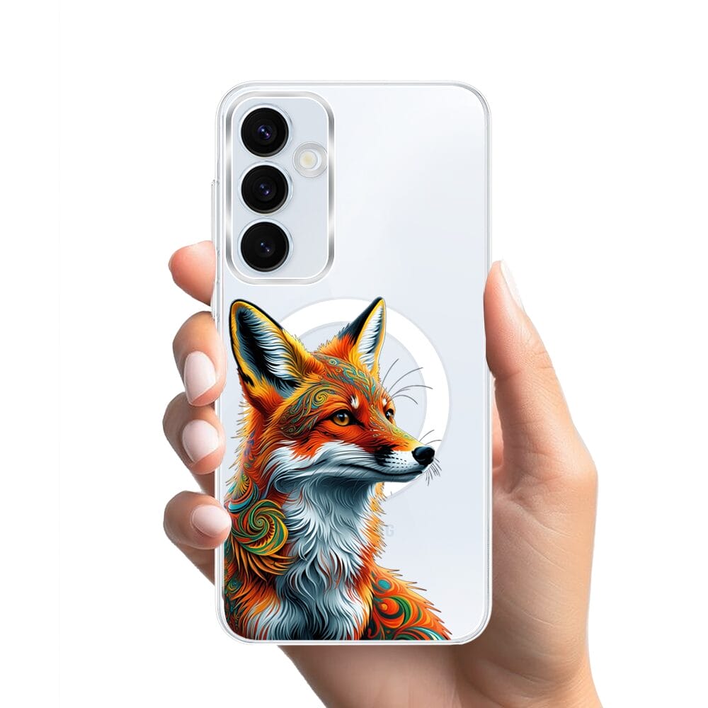 Etui do Samsung Galaxy A55 5G z MagSafe przeźroczyste, silikonowe Flexi, Dzika Mandala, Twarz lisa - obrazek 2