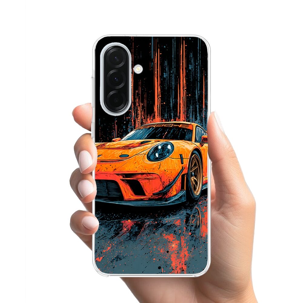 Etui do Samsung Galaxy A36 5G z MagSafe przeźroczyste, silikonowe Flexi, Szybkie Auta, Pomarańczowa 911 - obrazek 2