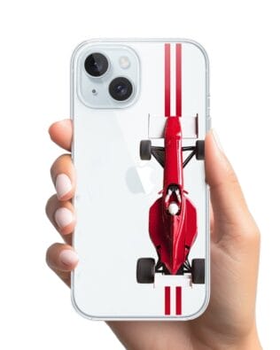 Etui do iPhone 15 Plus przeźroczyste, silikonowe Flexi, Szybkie Auta, czerwone F1