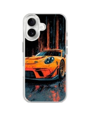 Etui do iPhone 16 z MagSafe przeźroczyste, silikonowe Flexi, Szybkie Auta, Pomarańczowa 911