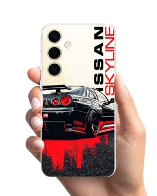 Etui do Samsung Galaxy S24 przeźroczyste, silikonowe Flexi, Szybkie Auta, czarny Skyline